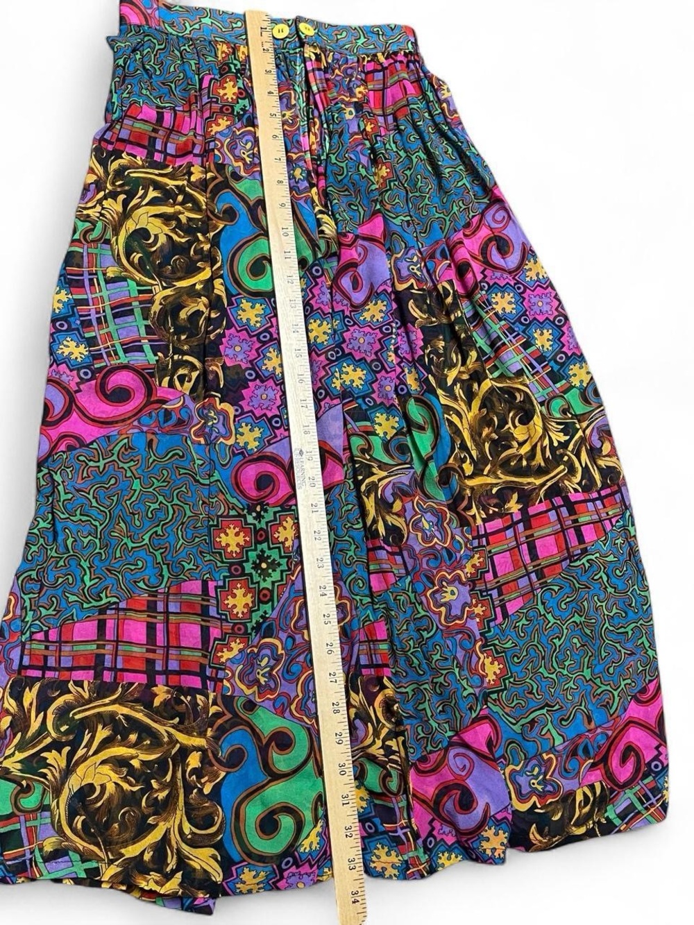 Women’s Colorful Pleated Skirt Multicolor Abstract Baroque Paisley Lightweight - Picture 7 of 7